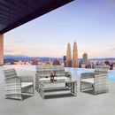 GAOMON 4PCS Rattan Table Chairs Set Includes Arm Chairs Coffee Table Grey