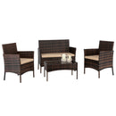 GAOMON 4PCS Rattan Table Chairs Set Includes Arm Chairs Coffee Table Brown