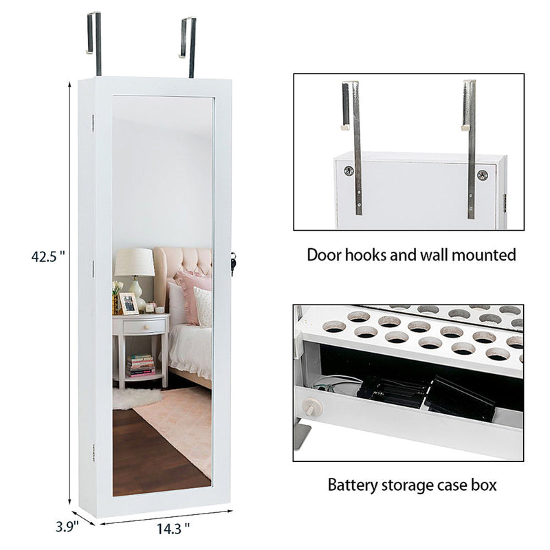GAOMON Wooden Jewelry Storage Mirror Cabinet Wall Hanging Shelf - Brown