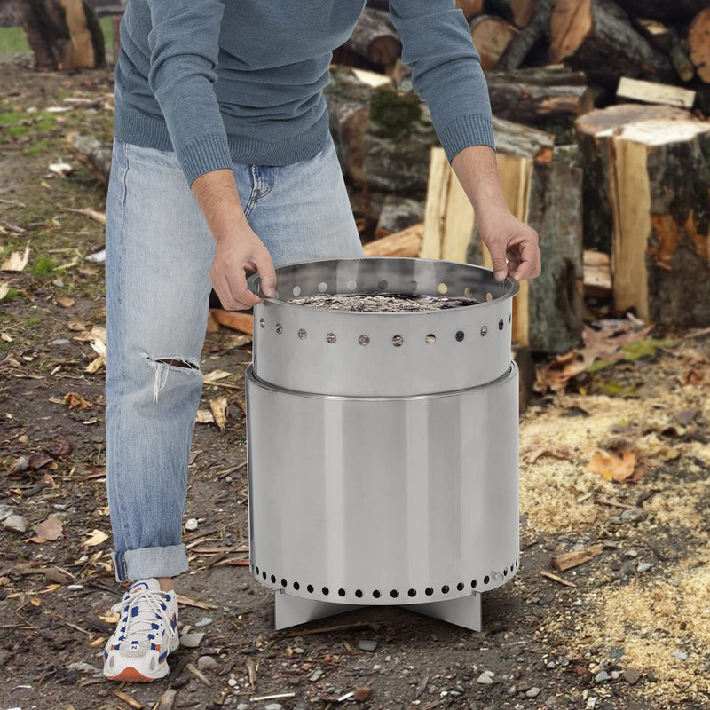 GAOMON 16.5 Inch Smokeless Fire Pit With Air Switch Wood Burning Portable Stainless Steel Outdoor Firepit