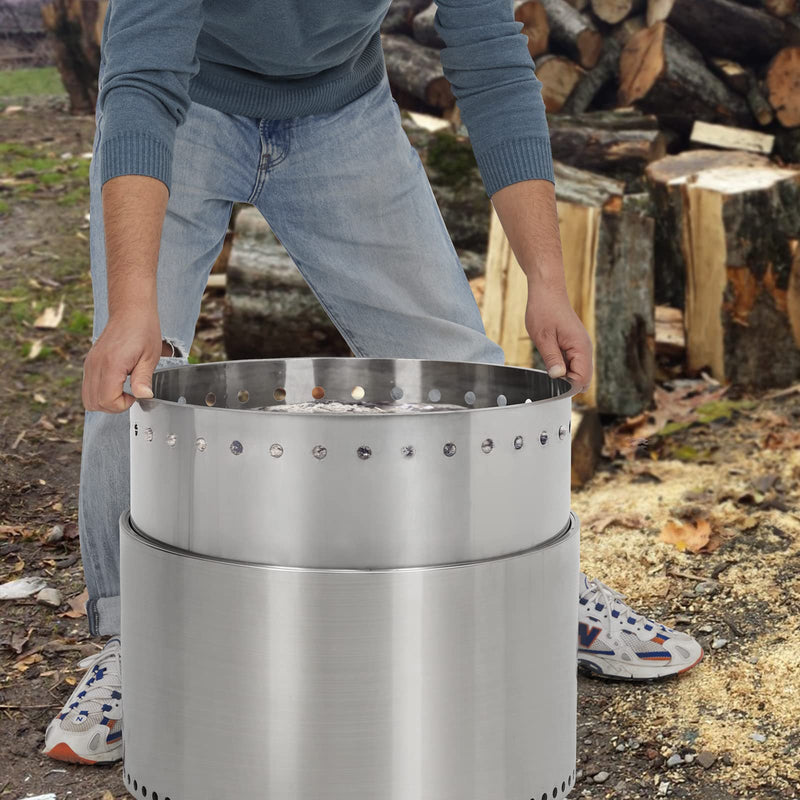 GAOMON 20.5 Inch Smokeless Fire Pit For Outdoor Wood Burning Without Handle Portable Stainless Steel Camping Stove