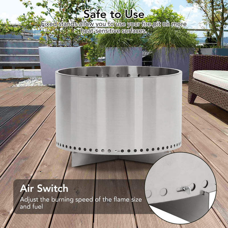 GAOMON 20.5 Inch Smokeless Fire Pit For Outdoor Wood Burning Without Handle Portable Stainless Steel Camping Stove