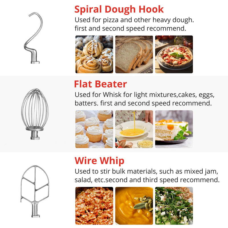 GAOMON Commercial Food Mixer 10Qt 3 Speed With Stainless Steel Bowl Dough Hooks Whisk Beater Stand Mixer