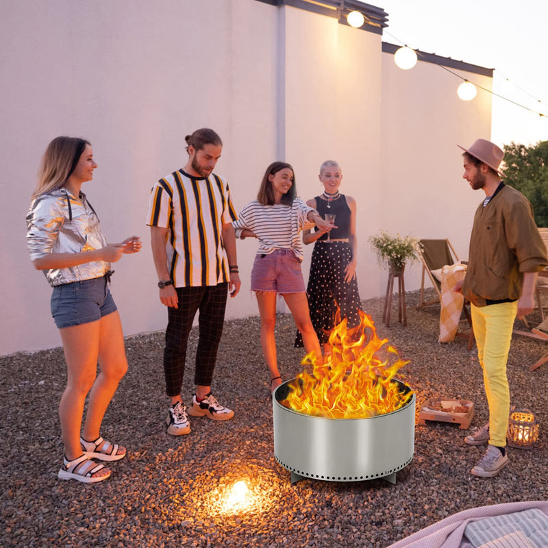 GAOMON 27 Inch Smokeless Fire Pit for Outdoor Wood Burning Portable Stainless Steel Camping Stove With Stand
