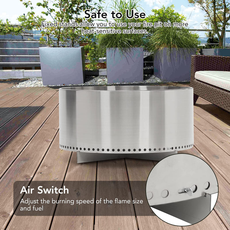 GAOMON 27 Inch Smokeless Fire Pit for Outdoor Wood Burning Portable Stainless Steel Camping Stove With Stand