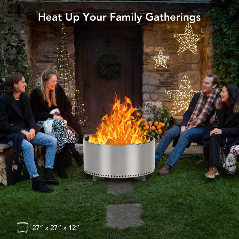 GAOMON 27 Inch Smokeless Fire Pit for Outdoor Wood Burning Portable Stainless Steel Camping Stove With Stand