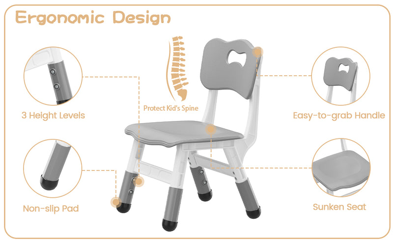GAOMON Kids Chair, 3 Level Height Adjustable Kid Chair, Plastic Toddler Chairs for Children Boys Girls Age 2-6, Suitable for Home Family Classroom Nursery Indoor Use (2 Pack, Grey), UPC: 198290607532