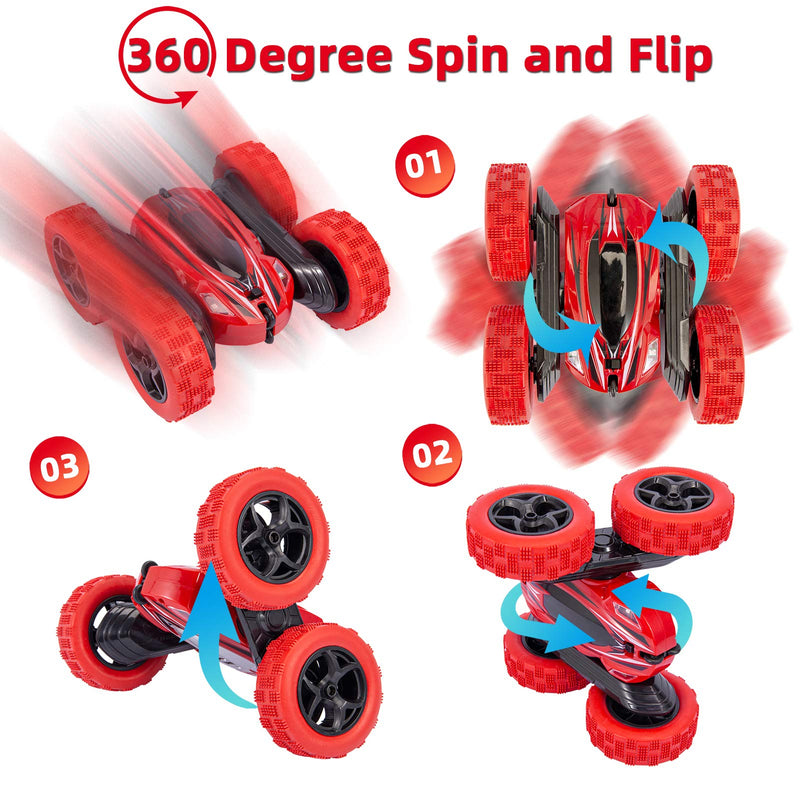 GAOMON Remote Control Car 1165A RC Stunt Car Toy Double Sided 360 Rotating Vehicle Red