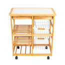 GAOMON Wooden Dining Cart with 2-Drawer Removable Storage Rack Shelf