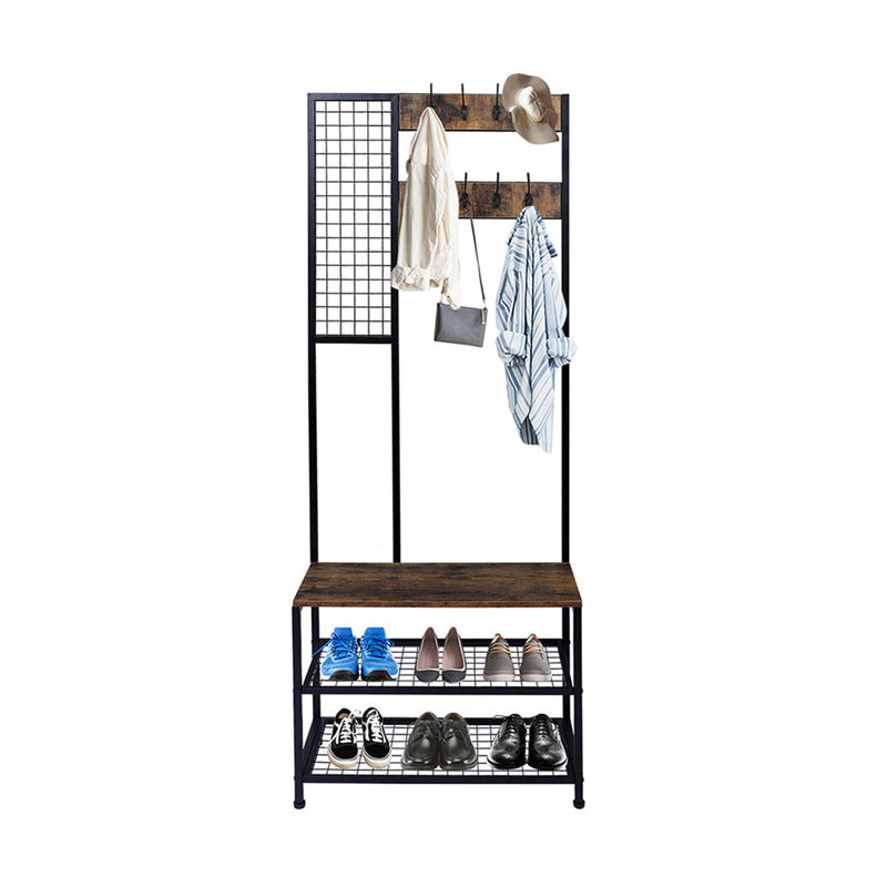 GAOMON 2-in-1 Coat Rack with 2 Layer Mesh Clothes Organizer with Hooks Brown
