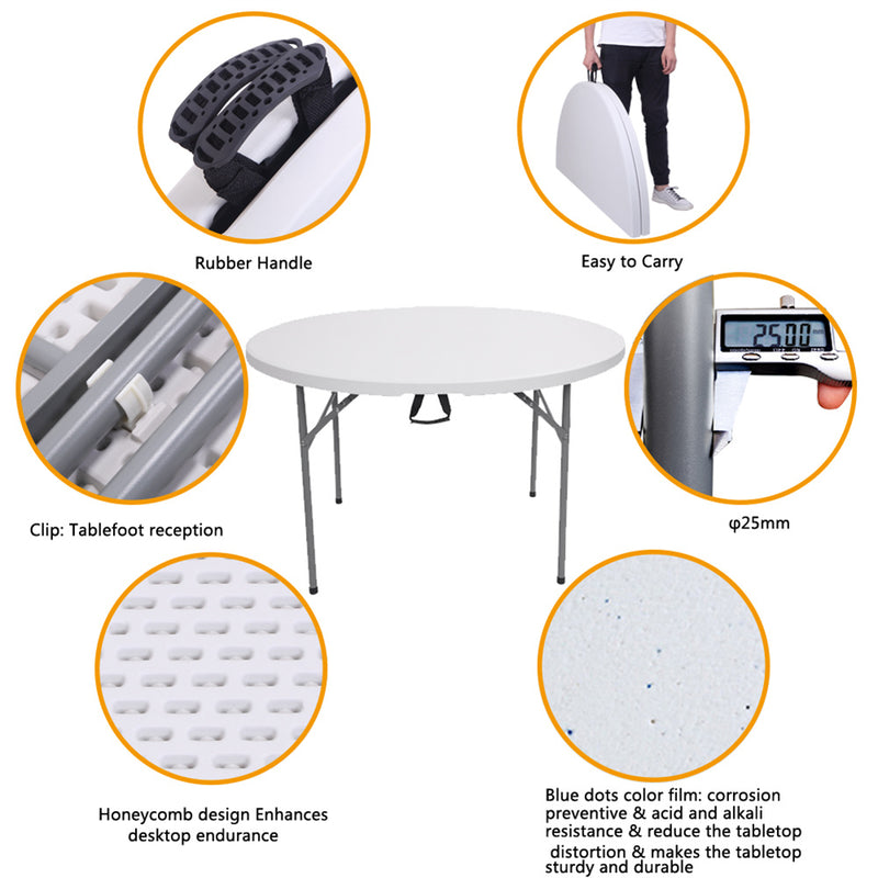GAOMON 48 Inch Round Folding Table Lightweight Outdoor Utility Table Furniture
