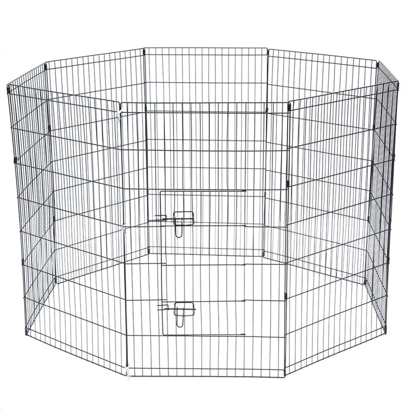 GAOMON 42" Basics Play Area Foldable Metal Pet Wire Fence 8 Pieces with Open Doors Black