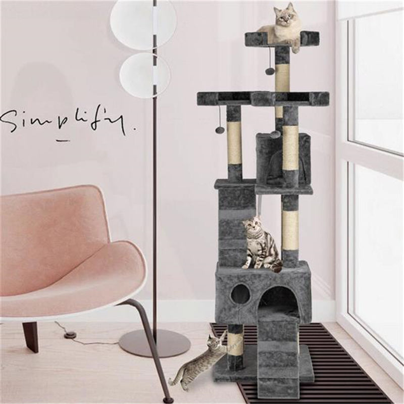 GAOMON 66 Inch Sisal Cat Climbing Frame Cat Tree Tower Cat Pet Toy GREY