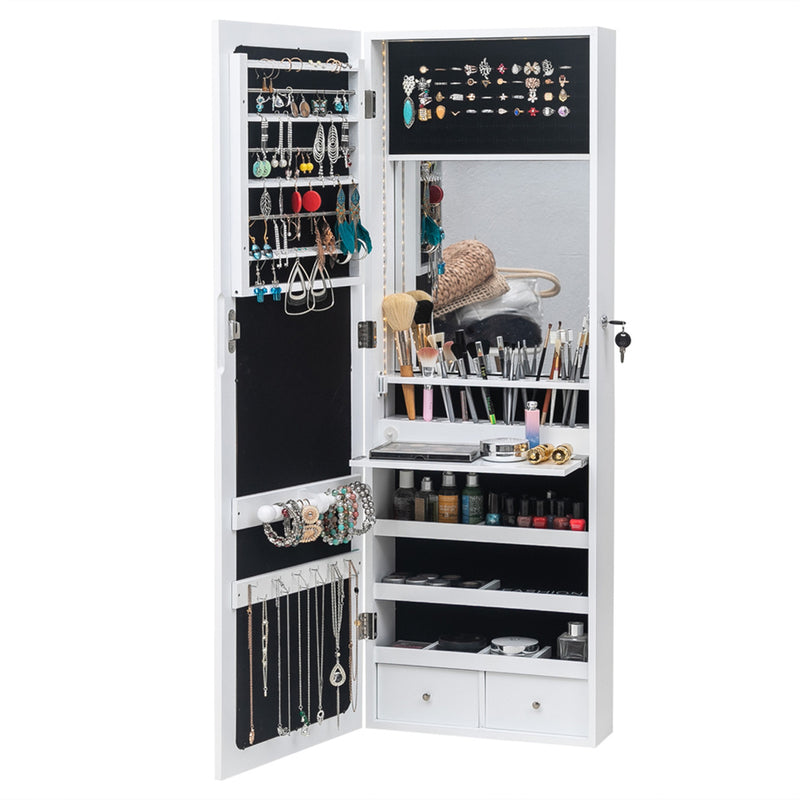 GAOMON Wooden Jewelry Storage Mirror Cabinet Wall Hanging Shelf - White
