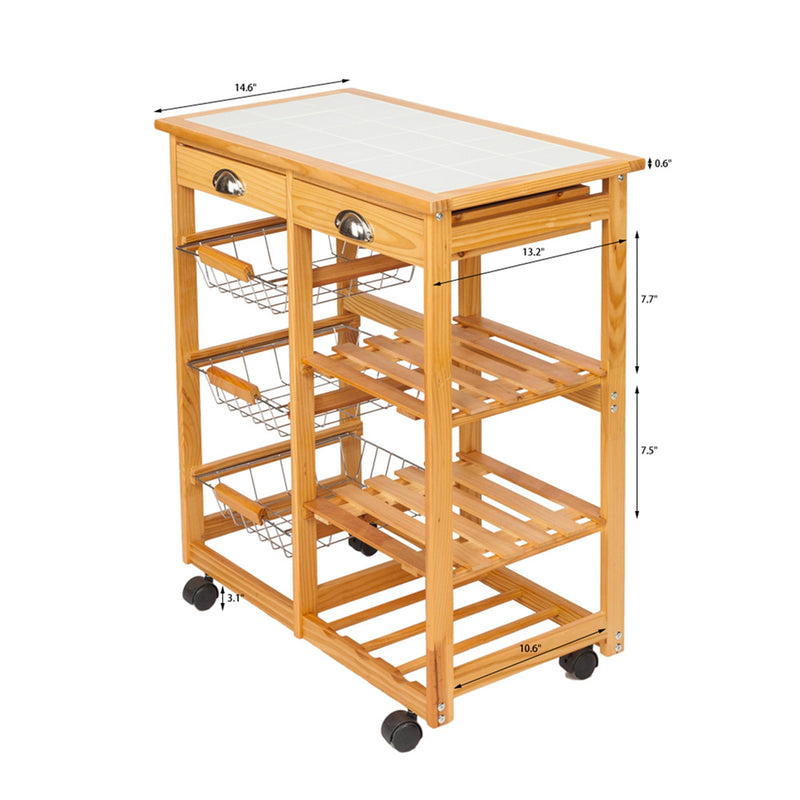 GAOMON Wooden Dining Cart with 2-Drawer Removable Storage Rack Shelf