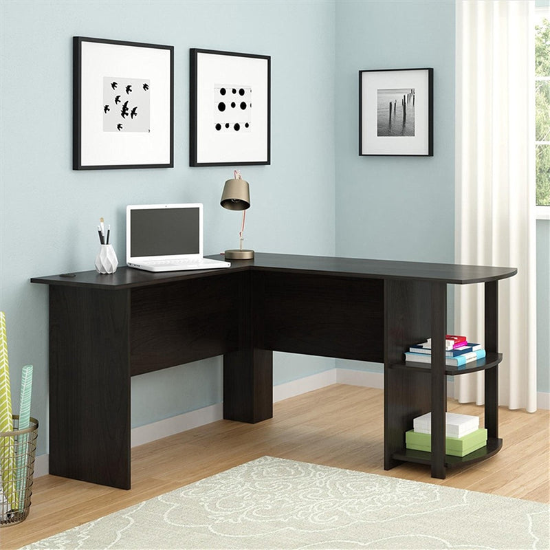 GAOMON L-shaped Wooden Right Angle Computer Desk With Two-layer Bookshelves