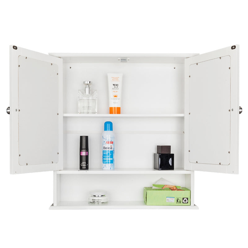 GAOMON Bathroom Mirror Cabinet Shelf Waterproof Space Saving Wall Mounted Double Door Cabinet