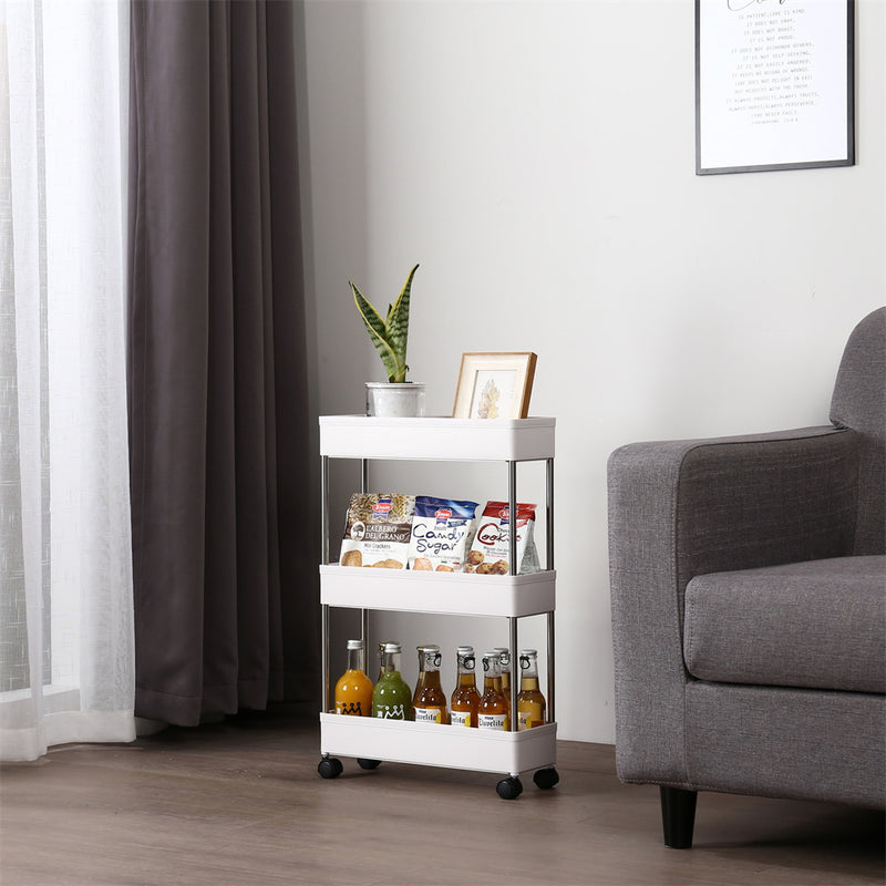 GAOMON 3-layer Storage Cart Ultra Thin Mobile Multi-function Slim White