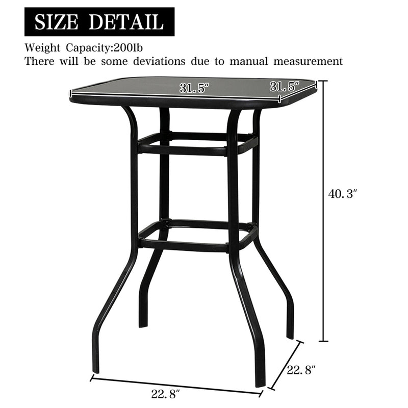 GAOMON Iron Patio High Bar Table 5mm Tempered Glass Exquisite Workmanship Table
