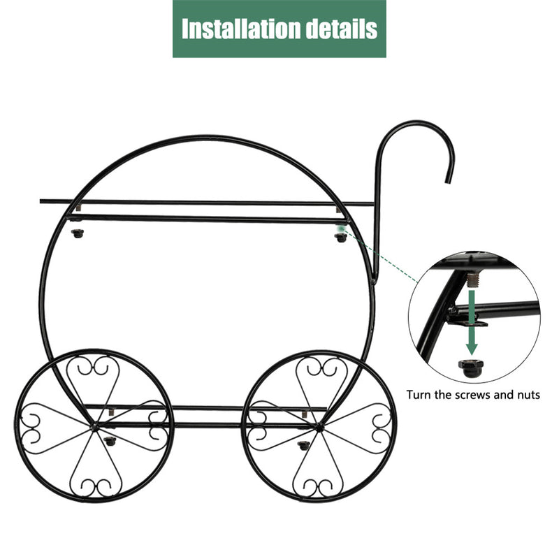 GAOMON 2-Tier Flower Pot Stand Garden Cart Design Plant Holder Black