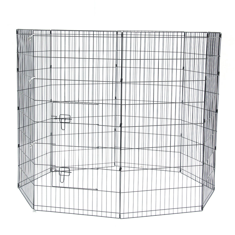 GAOMON 48" Basics Play Area Foldable Metal Pet Wire Fence 8 Pieces with Open Doors Black
