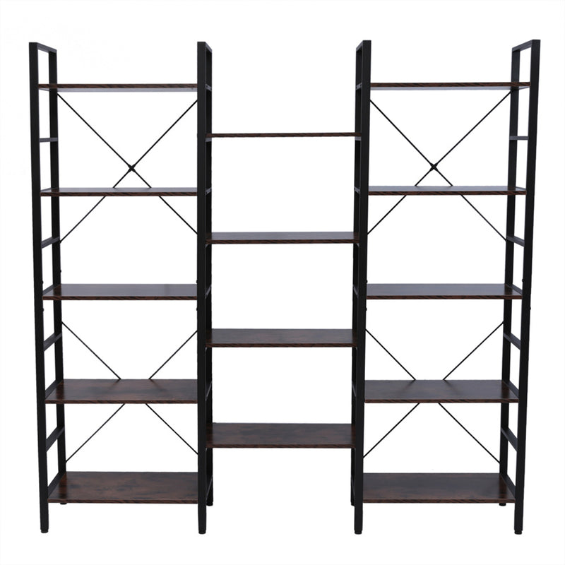 GAOMON Triple Wide 5 Tier Bookshelf Industrial Style Multipurpose Storage Rack Bookcases