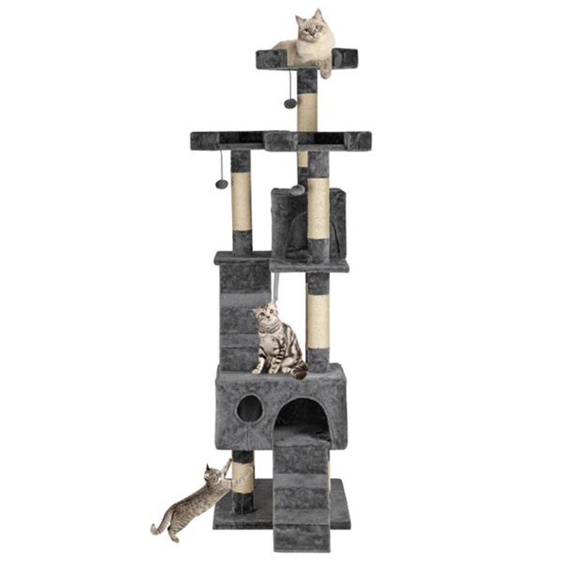 GAOMON 66 Inch Sisal Cat Climbing Frame Cat Tree Tower Cat Pet Toy GREY