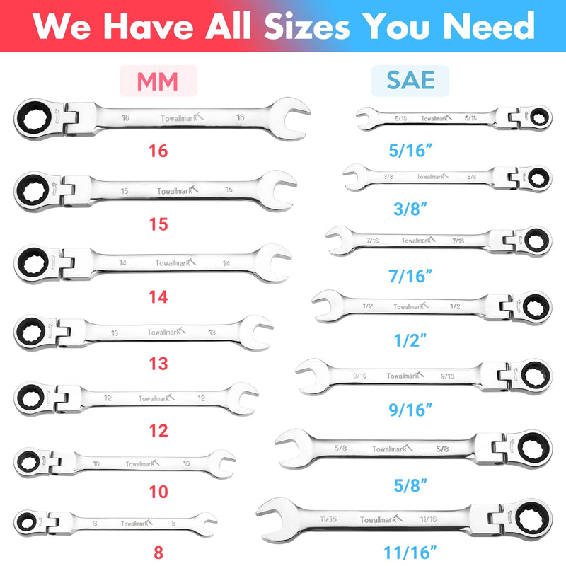 GAOMON 14-Piece Flex-Head Ratcheting Wrench Set