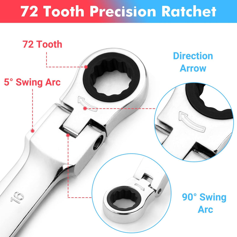 GAOMON 14-Piece Flex-Head Ratcheting Wrench Set