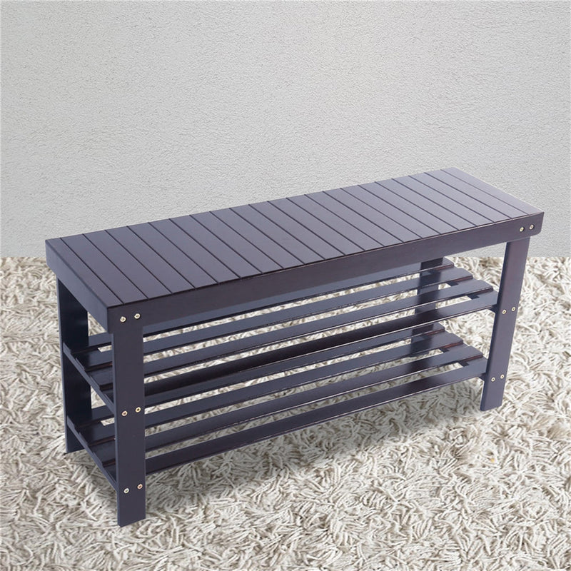 GAOMON 3 Tiers Bamboo Stool Shoe Rack Household Shoe Organizer 90cm Brown