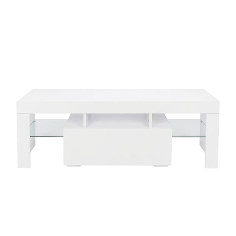 GAOMON LED Cabinet TV White Particle Board TV Stand w/Single Drawer White