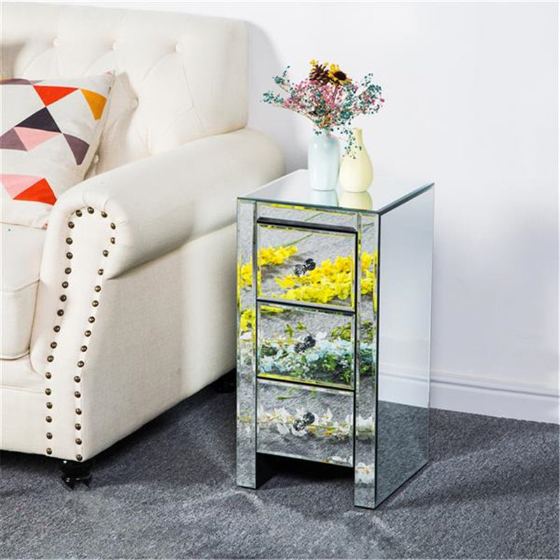 GAOMON Mini Cabinet Table with 3-drawers Nightstand Bedroom Silver