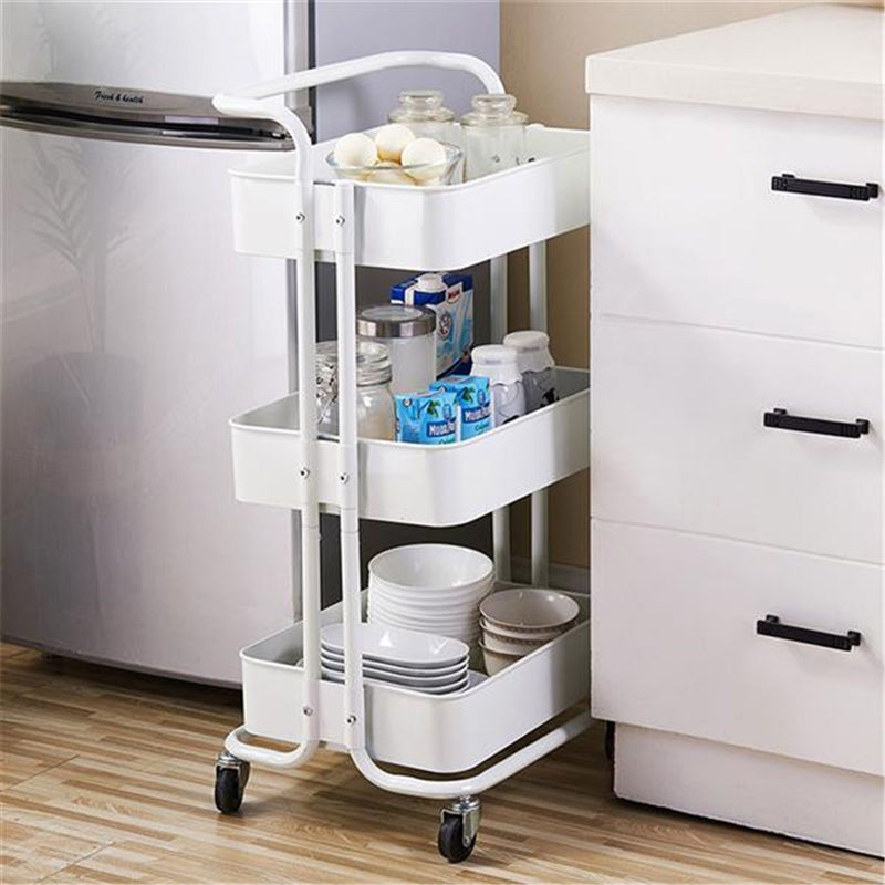 GAOMON 3-tier Widened Cart Multi-function Layer Cart Movable Storage Rack Ivory