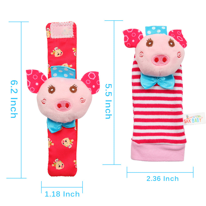 GAOMON Baby Rattle Set 4Pcs Wrist Rattle and Socks Toys Set Pig and Puppy