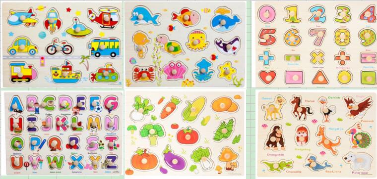 WHIZMAX 8pcs Children Wooden Peg Puzzles Board Toys