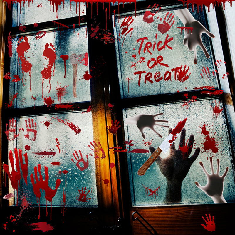 GAOMON Halloween Decoration Bloody Handprints Footprints Pattern Wall Stickers