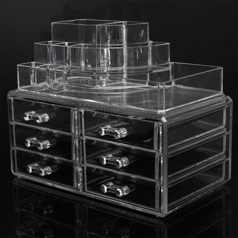 GAOMON 2pcs/set Plastic Cosmetic Box Makeup Case 6-drawer Transparent
