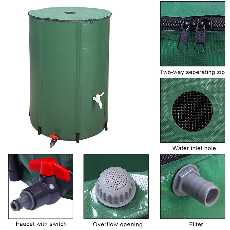 GAOMON 100 Gallon Folding Rain Barrel Foldable Rain Bucket Indoor Outdoor Green