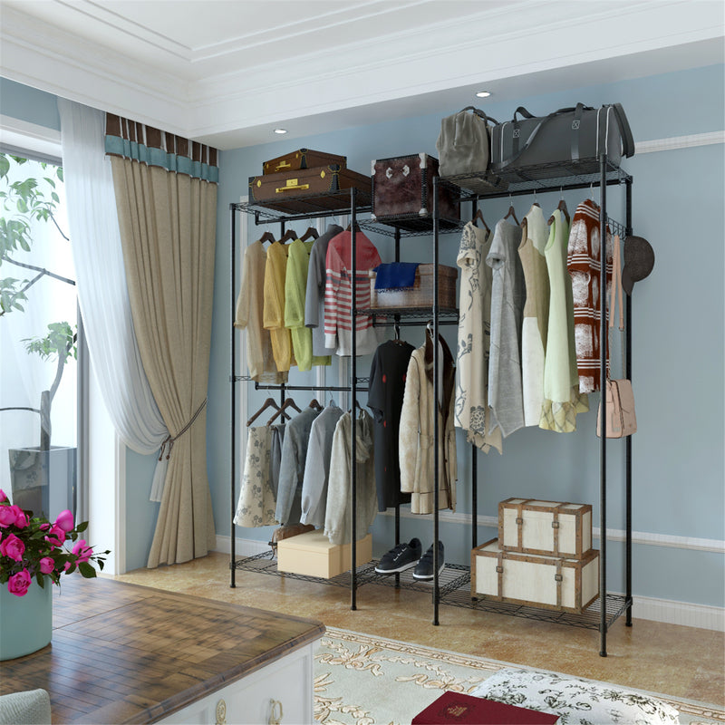 GAOMON Portable 4 Rows Clothes Rack with 7 Layers Shelves Garment Rack