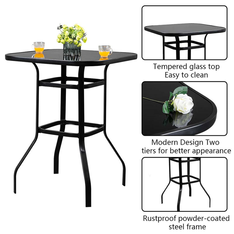 GAOMON Iron Patio High Bar Table 5mm Tempered Glass Exquisite Workmanship Table