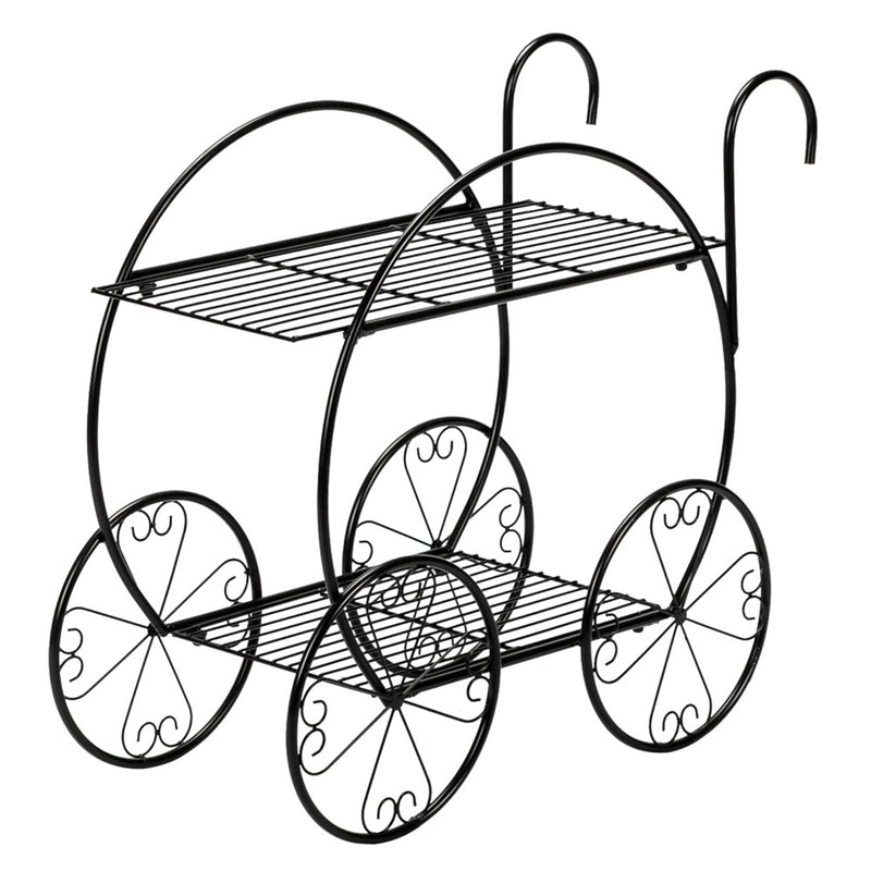 GAOMON 2-Tier Flower Pot Stand Garden Cart Design Plant Holder Black