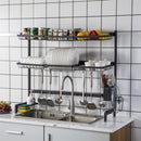 GAOMON Double Layer Bowl  Rack Shelf Dish Drainer 92cm Inner Length Kitchen Organizer Black