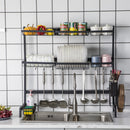 GAOMON Double Layer Bowl  Rack Shelf Dish Drainer 92cm Inner Length Kitchen Organizer Black