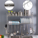 GAOMON Double Layer Bowl Rack Shelf Dish Drainer 90cm Inner Length Kitchen Organizer Silver