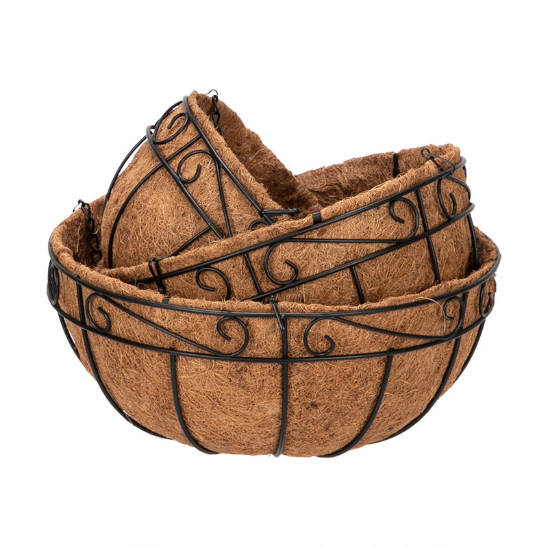 GAOMON 4pcs 12 Inch Round Coconut Palm Hanging Basket Thickened Rust-Proof Plant Holder