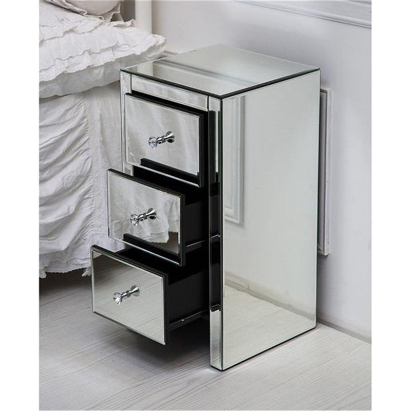 GAOMON Mini Cabinet Table with 3-drawers Nightstand Bedroom Silver