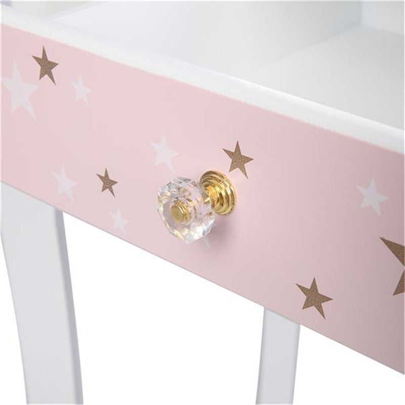 GAOMON Children Dressing Table Set with Three-sided Folding Mirror Single Drawer Chair Pink