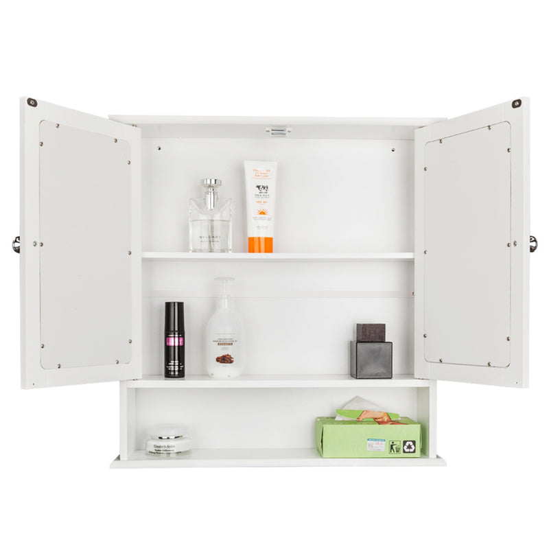 GAOMON Bathroom Mirror Cabinet Shelf Waterproof Space Saving Wall Mounted Double Door Cabinet