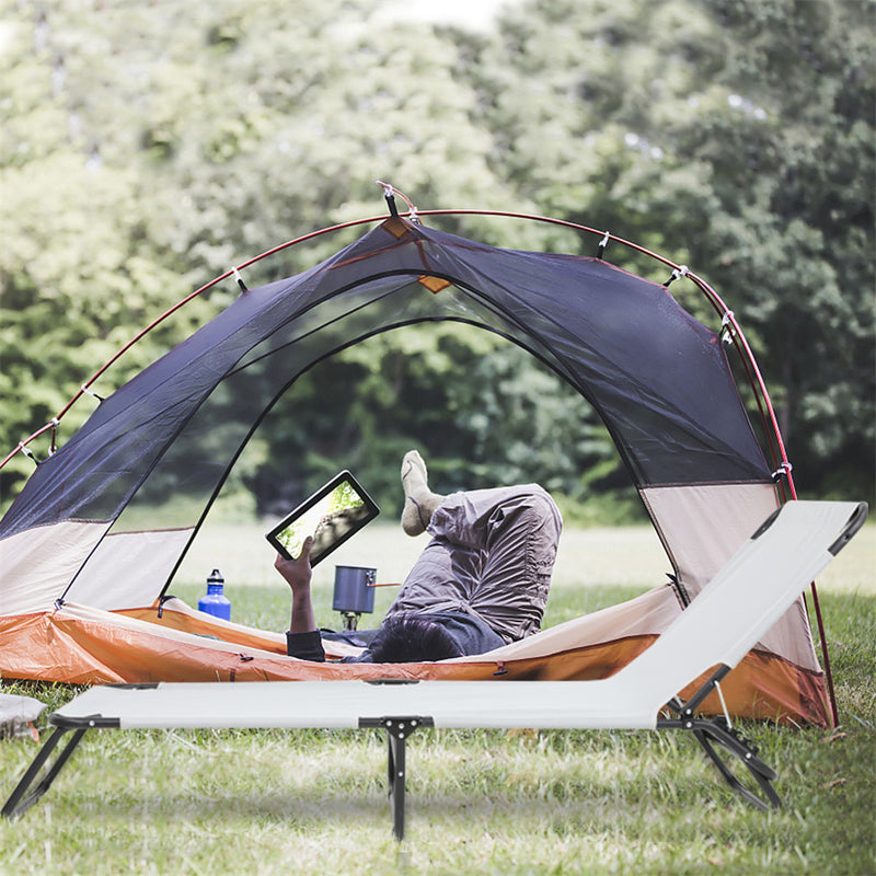 GAOMON Outdoor Folding Three-fold Camping Bed for Courtyard Beach Reclining Lounger Grey