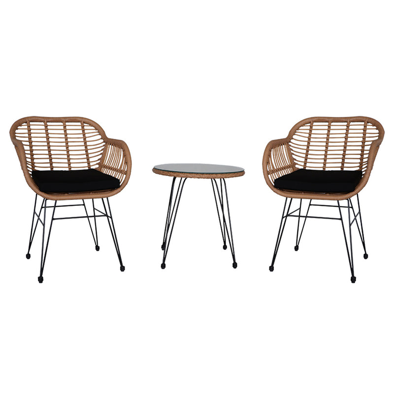 GAOMON 3pcs Tempered Glass Table Chair Three-Piece Set Handwoven Wicker Rattan